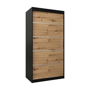 SCHWEBETÜRENSCHRANK VERONA 1 200/100/62 2-türig (Schwarz/Artisan) Versand Am Gleichen Tag