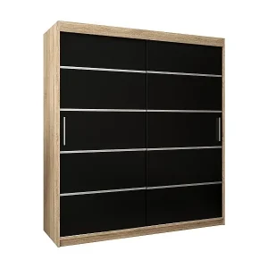 Nur Heute SCHWEBETÜRENSCHRANK VERONA 1 200/180/62 2-türig (Sonoma/Schwarz)
