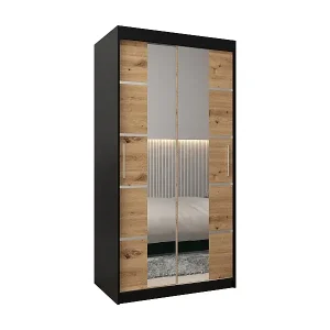 SCHWEBETÜRENSCHRANK VERONA 4 200/100/62 2-türig (Schwarz/Artisan) Wochenendangebot