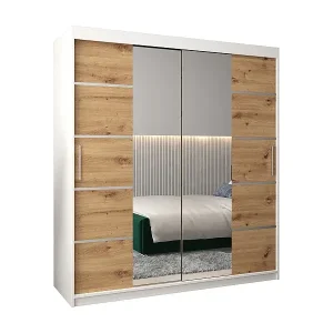 Preisreduziert SCHWEBETÜRENSCHRANK VERONA 4 200/180/62 2-türig (Weiß/Artisan)