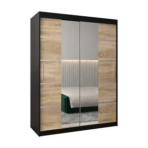 SCHWEBETÜRENSCHRANK VERONA 4 200/150/62 2-türig (Schwarz/Sonoma) Nur Für Kurze Zeit