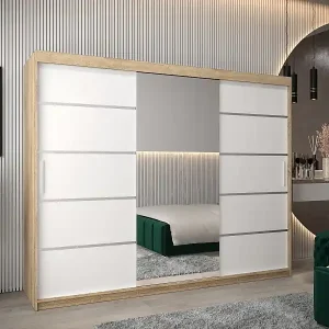 Zertifiziert SCHWEBETÜRENSCHRANK VERONA 2 200/250/62 3-türig (Sonoma/Weiß)