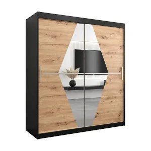 Abverkauf Schwebetürenschrank Boliwia 200/180/62 2-Türig (Schwarz/Artisan)