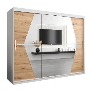 Schwebetürenschrank Boliwia 200/250/62 2-Türig (Weiß/Artisan) Kostenloser Rückversand