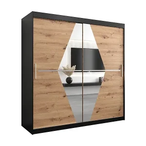 Bestpreis Schwebetürenschrank Boliwia 200/200/62 2-Türig (Schwarz/Artisan)