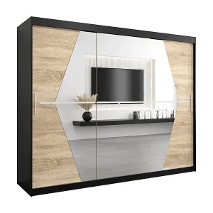 Garantierte Lieferung Schwebetürenschrank Boliwia 200/250/62 2-Türig (Schwarz/Sonoma)