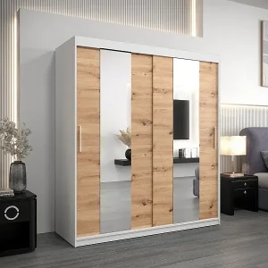 Kostenloser Rückversand Schwebetürenschrank Pole 200/180/62 2-Türig (Weiß/Artisan)