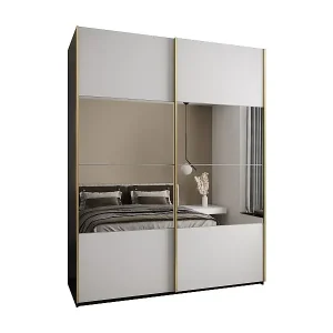 SCHWEBETÜRENSCHRANK Lux 4 245,5/200/64 (Schwarz/Weiß/Gold) Neu