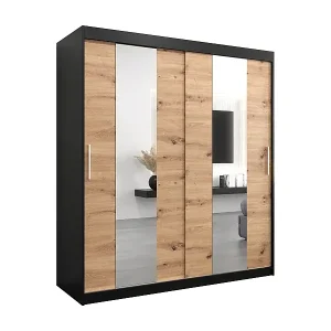 Schwebetürenschrank Pole 200/180/62 2-Türig (Schwarz/Artisan) Beliebt