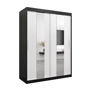 Billig Schwebetürenschrank Pole 200/150/62 2-Türig (Schwarz/Weiß)