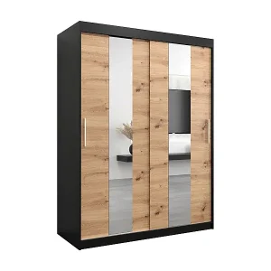 Schwebetürenschrank Pole 200/150/62 2-Türig (Schwarz/Artisan) Bestpreis