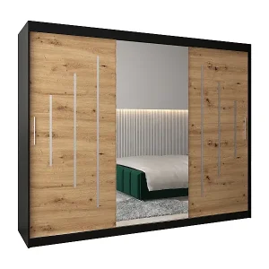 SCHWEBETÜRENSCHRANK YORK 1 200/250/62 3-türig (Schwarz/Artisan) Sonderaktion