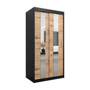 Schwebetürenschrank Pole 200/100/62 2-Türig (Schwarz/Artisan) Beliebt