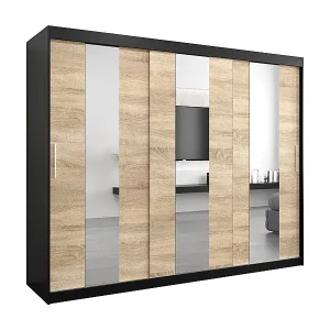 Schwebetürenschrank Pole 200/250/62 2-Türig (Schwarz/Sonoma) Neu