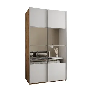 Super-Preis SCHWEBETÜRENSCHRANK Lux 4 245,5/140/64 (Artisan/Weiß/Silber)