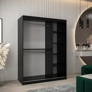 SCHWEBETÜRENSCHRANK PROMO T2 200/150/62 2-türig (Schwarz/Schwarz) Mega-Angebot