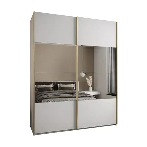 Abverkauf SCHWEBETÜRENSCHRANK Lux 4 245,5/190/64 (Weiß/Weiß/Gold)