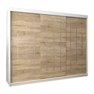 Neu SCHWEBETÜRENSCHRANK YORK 200/250/62 3-türig (Weiß/Sonoma)