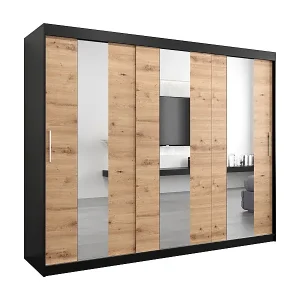 Schwebetürenschrank Pole 200/250/62 2-Türig (Schwarz/Artisan) Sonderaktion