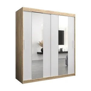 Billig Schwebetürenschrank Pole 200/180/62 2-Türig (Sonoma/Weiß)