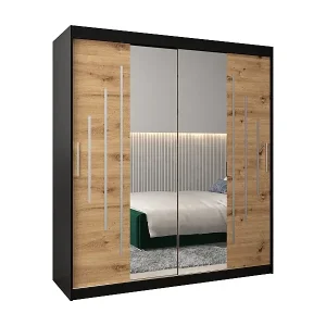 SCHWEBETÜRENSCHRANK YORK 1 200/180/62 2-türig (Schwarz/Artisan) Top-Preis