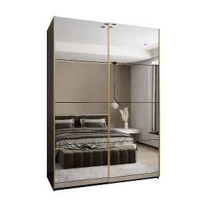 SCHWEBETÜRENSCHRANK Lux 2 245,5/180/64 (Schwarz/Schwarz/Gold) Kostenloser Rückversand