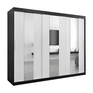 Schwebetürenschrank Pole 200/250/62 2-Türig (Schwarz/Weiß) Mega-Angebot