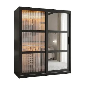 SCHWEBETÜRENSCHRANK FLUTES 2 200/150/62 2-türig (Schwarz) Wochenendangebot