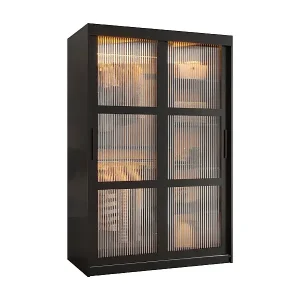 SCHWEBETÜRENSCHRANK FLUTES 200/120/62 2-türig (Schwarz) Sichere Zahlung