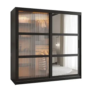 SCHWEBETÜRENSCHRANK FLUTES 2 200/180/62 2-türig (Schwarz) Preisknaller