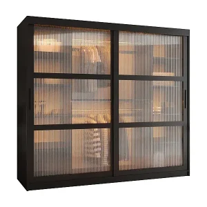 SCHWEBETÜRENSCHRANK FLUTES 200/200/62 2-türig (Schwarz) Garantierte Lieferung