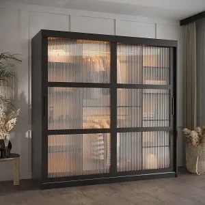 Bestseller SCHWEBETÜRENSCHRANK FLUTES 200/180/62 2-türig (Schwarz)