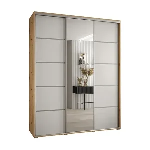 SCHWEBETÜRENSCHRANK DAVOS 5 235,2/200/45 3-türig (Artisan/Weiß/Silber) Schnäppchen