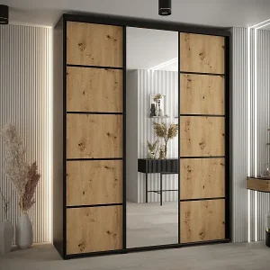 Markenware SCHWEBETÜRENSCHRANK DAVOS 5 235,2/200/45 3-türig (Schwarz/Artisan/Schwarz)