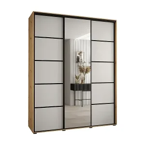 Kracherpreis SCHWEBETÜRENSCHRANK DAVOS 5 235,2/190/60 3-türig (Artisan/Weiß/Schwarz)