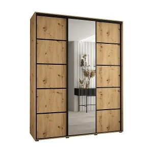 SCHWEBETÜRENSCHRANK DAVOS 5 235,2/200/60 3-türig (Artisan/Artisan/Schwarz) Markenprodukt