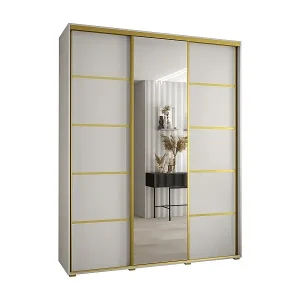 SCHWEBETÜRENSCHRANK DAVOS 5 235,2/190/60 3-türig (Weiß/Weiß/Gold) Top-Angebot