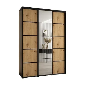 SCHWEBETÜRENSCHRANK DAVOS 5 235,2/170/45 3-türig (Schwarz/Artisan/Schwarz) Kostenloser Versand