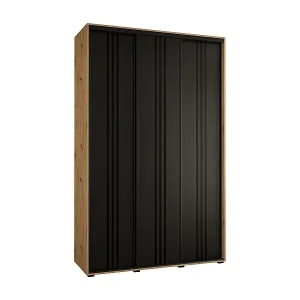 SCHWEBETÜRENSCHRANK DAVOS 6 235,2/160/60 3-türig (Artisan/Schwarz/Schwarz) Mega-Angebot