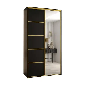 SCHWEBETÜRENSCHRANK DAVOS 5 235,2/140/60 2-türig (Schwarz/Schwarz/Gold) Must-Have