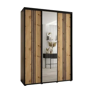 SCHWEBETÜRENSCHRANK DAVOS 7 235,2/180/60 3-türig (Schwarz/Artisan/Schwarz) Heißes Angebot