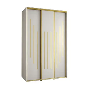 Zertifiziert SCHWEBETÜRENSCHRANK DAVOS 8 235,2/150/45 3-türig (Weiß/Weiß/Gold)