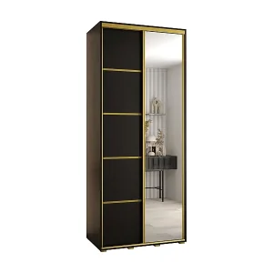 SCHWEBETÜRENSCHRANK DAVOS 5 235,2/100/60 2-türig (Schwarz/Schwarz/Gold) Heißes Angebot