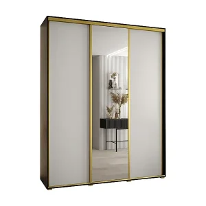 SCHWEBETÜRENSCHRANK DAVOS 3 235,2/200/60 3-türig (Schwarz/Weiß/Gold) Kostenloser Versand