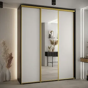 SCHWEBETÜRENSCHRANK DAVOS 3 235,2/190/45 3-türig (Schwarz/Weiß/Gold) Aktuell