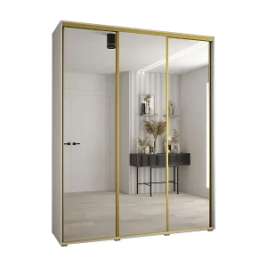 Neuheit SCHWEBETÜRENSCHRANK DAVOS 2 235,2/200/45 3-türig (Weiß/Weiß/Gold)