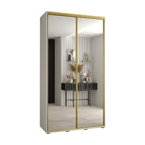 Preis Gesenkt SCHWEBETÜRENSCHRANK DAVOS 2 235,2/140/60 2-türig (Weiß/Weiß/Gold)