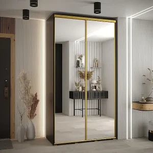 Neue Kollektion SCHWEBETÜRENSCHRANK DAVOS 2 235,2/130/45 2-türig (Schwarz/Schwarz/Gold)