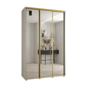 Markenware SCHWEBETÜRENSCHRANK DAVOS 2 235,2/150/45 3-türig (Weiß/Weiß/Gold)