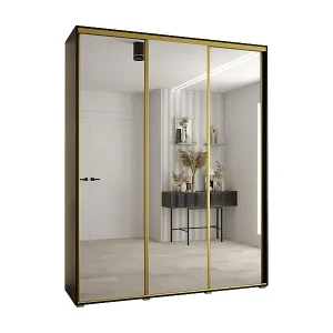 Markenware SCHWEBETÜRENSCHRANK DAVOS 2 235,2/200/45 3-türig (Schwarz/Schwarz/Gold)